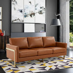 LeisureMod Lincoln Modern Upholstered Leather Sofa with Gold Frame - 83