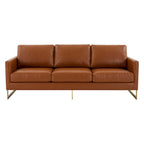 LeisureMod Lincoln Modern Upholstered Leather Sofa with Gold Frame - 83