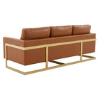 LeisureMod Lincoln Modern Upholstered Leather Sofa with Gold Frame - 83