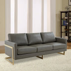 LeisureMod Lincoln Modern Upholstered Leather Sofa with Gold Frame - 83