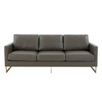 LeisureMod Lincoln Modern Upholstered Leather Sofa with Gold Frame - 83