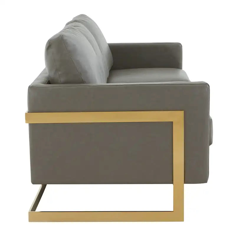 LeisureMod Lincoln Modern Upholstered Leather Sofa with Gold Frame - 83