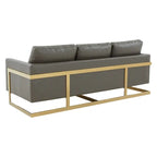 LeisureMod Lincoln Modern Upholstered Leather Sofa with Gold Frame - 83