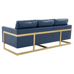 LeisureMod Lincoln Modern Upholstered Leather Sofa with Gold Frame - 83