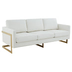 LeisureMod Lincoln Modern Upholstered Leather Sofa with Gold Frame - 83