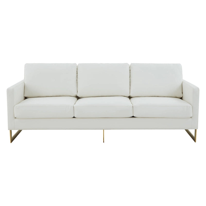 LeisureMod Lincoln Modern Upholstered Leather Sofa with Gold Frame - 83
