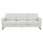 LeisureMod Lincoln Modern Upholstered Leather Sofa with Gold Frame - 83
