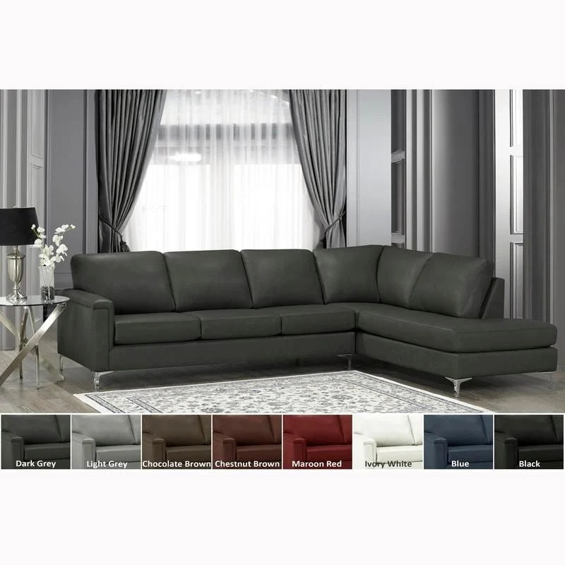 L - Shaped - Leather Sectional Sofa - 122.5 X 85 X 36.5 X 35 - Dark Grey - Photo 1