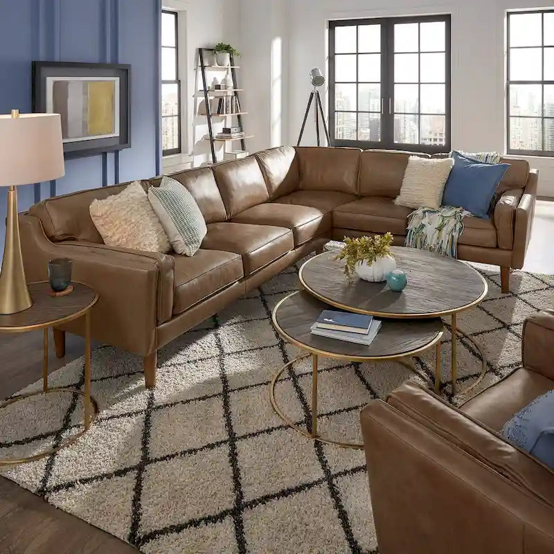 Darius Tan Oxford Leather Sectional Sofa by iNSPIRE Q Modern