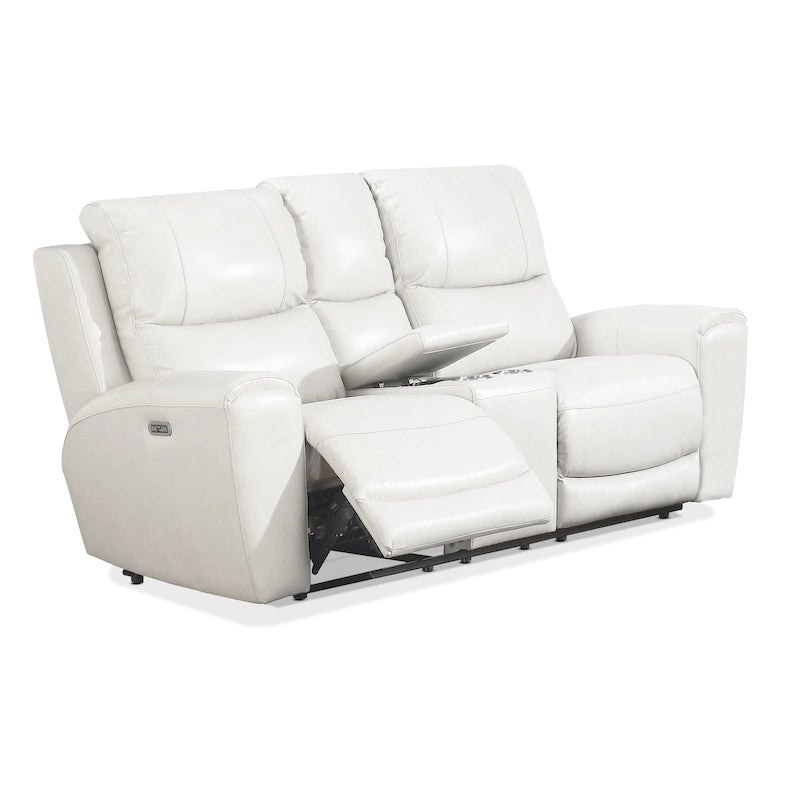 Leather Reclining Engineered Wood Loveseat With Storage Console