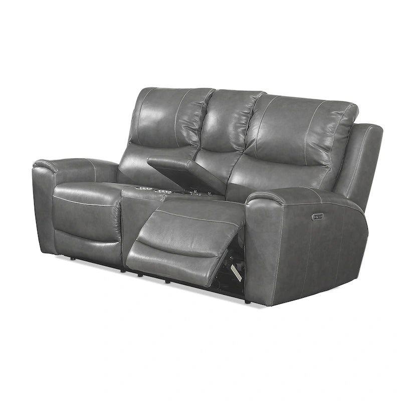 Leather Reclining Engineered Wood Loveseat With Storage Console