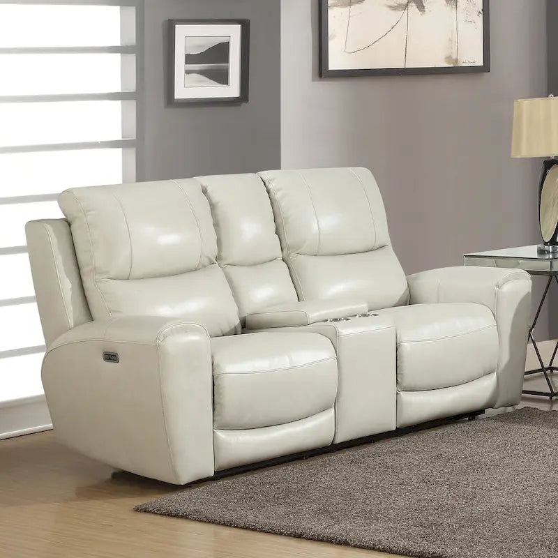 Leather Reclining Engineered Wood Loveseat With Storage Console - Photo 4