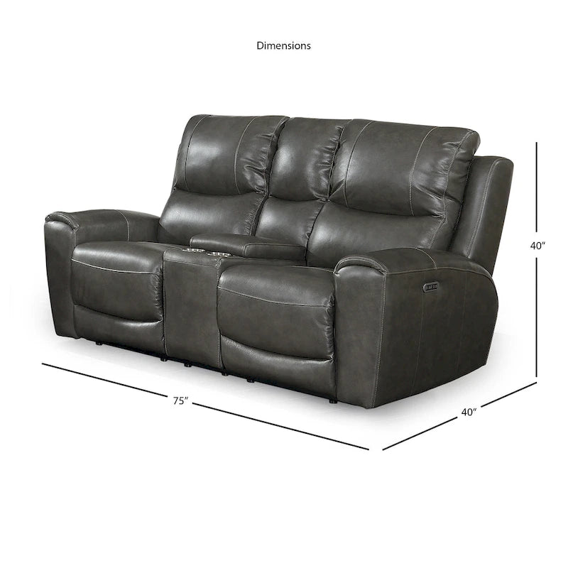Leather Reclining Engineered Wood Loveseat With Storage Console - Photo 5