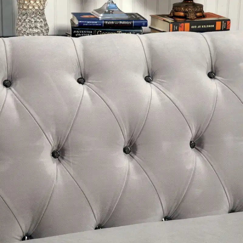 Transitional Velvet Upholstered Tufted Back Solid Wood Sectional - Photo 3