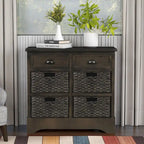 Storage Cabinet with Two Drawers and Four Classic Rattan Basket