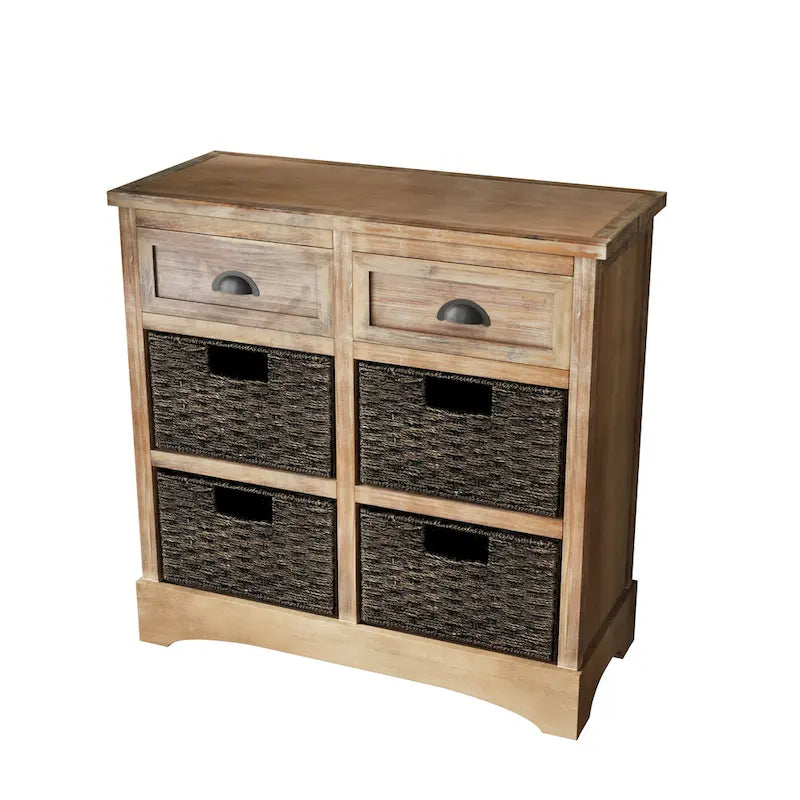 Storage Cabinet with Two Drawers and Four Classic Rattan Basket