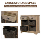 Storage Cabinet with Two Drawers and Four Classic Rattan Basket