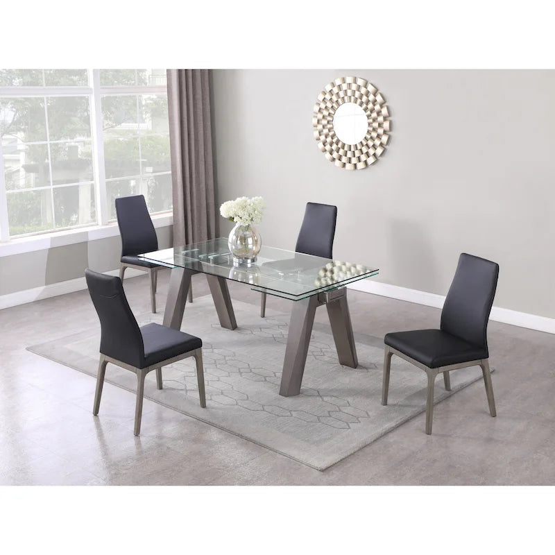 Tempered Glass Modern Dining Set With Extendable Glass Table & 2 - Tone Chairs