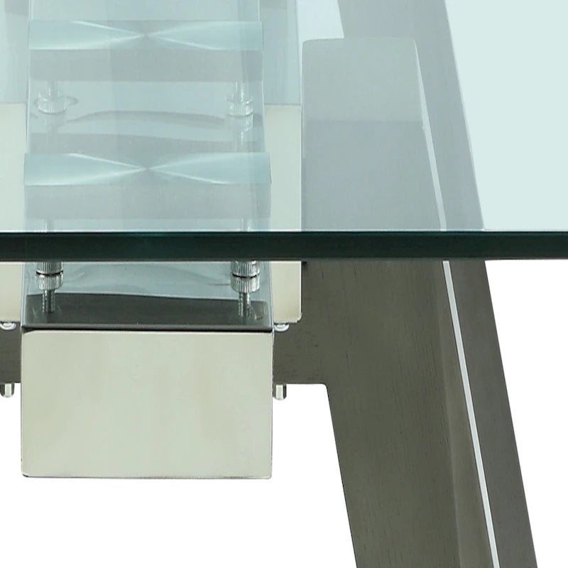 Tempered Glass Modern Dining Set With Extendable Glass Table & 2 - Tone Chairs - Photo 11