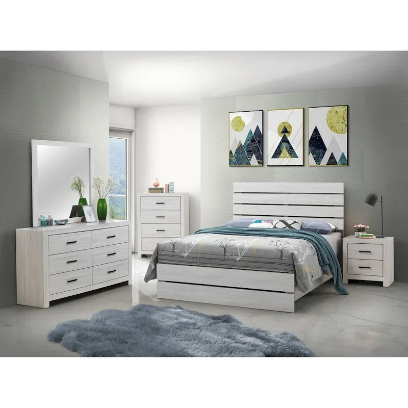 5 - Particle Board Headboard Panel Bedroom Set With 2 Nightstands - Photo 6