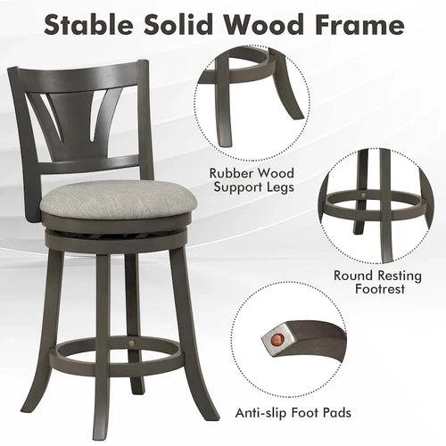 1/2/4 PCS 26.5 Swivel Bar Stool Counter Height w/ Rubber Wood Legs