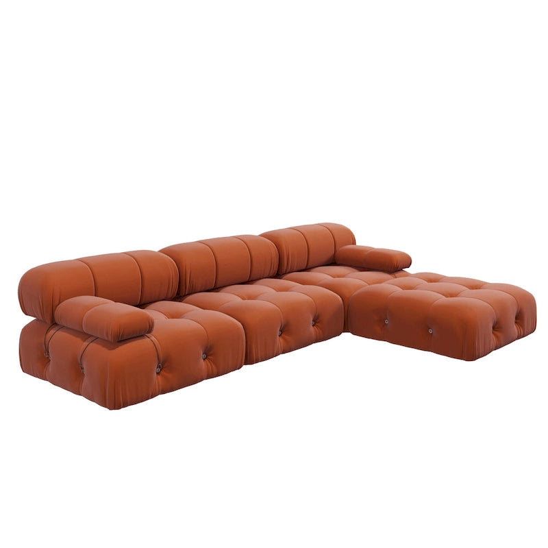 104 Wide Velvet Reversible Modular Sofa & Chaise with Ottoman