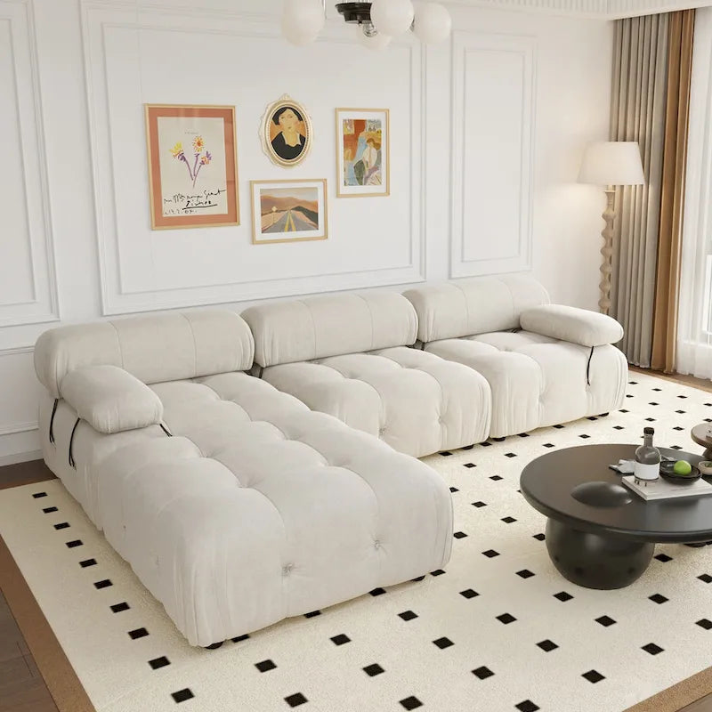 104 Wide Velvet Reversible Modular Sofa & Chaise with Ottoman