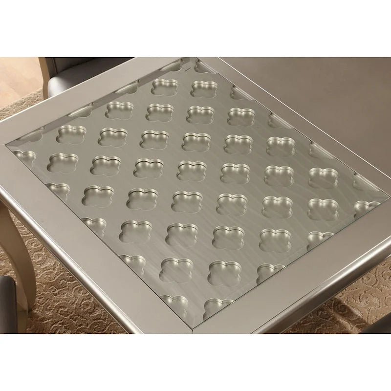 Leather Tufted 9 - Glass Tempered Glass Dining Table With Leaf Set - Champagne - Photo 4