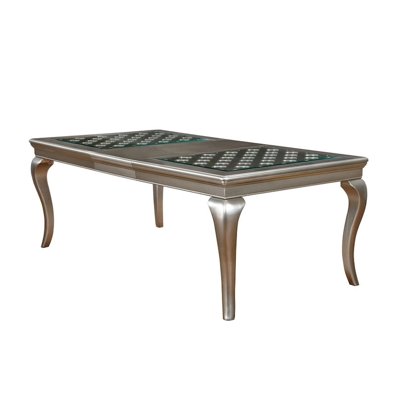 Leather Tufted 9 - Glass Tempered Glass Dining Table With Leaf Set - Champagne - Photo 6