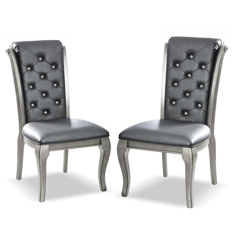 Leather Tufted 9 - Glass Tempered Glass Dining Table With Leaf Set - Champagne - Photo 8