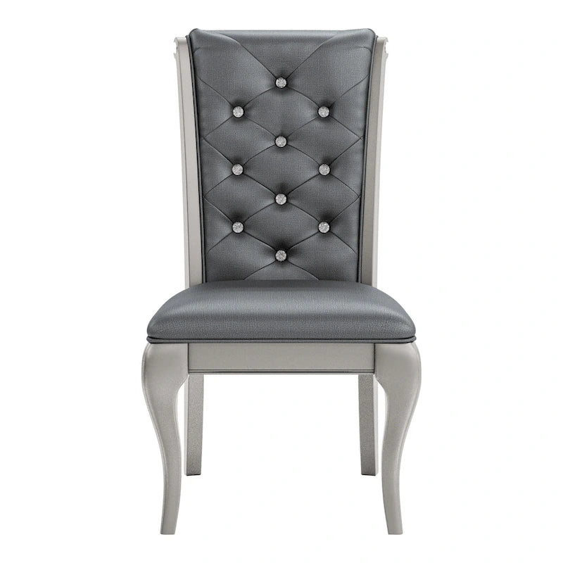 Leather Tufted 9 - Glass Tempered Glass Dining Table With Leaf Set - Champagne - Photo 10