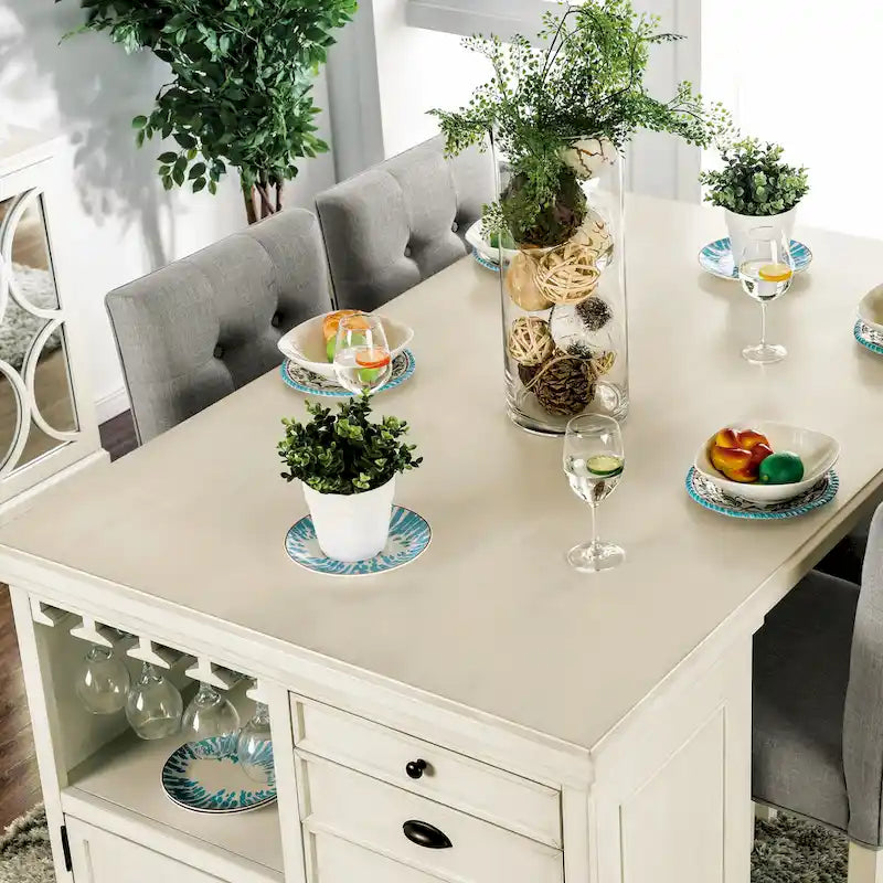 Fabric Tia Transitional Antique White Wood Multi - Storage 3 - Piece Kitchen Island Set - Photo 2