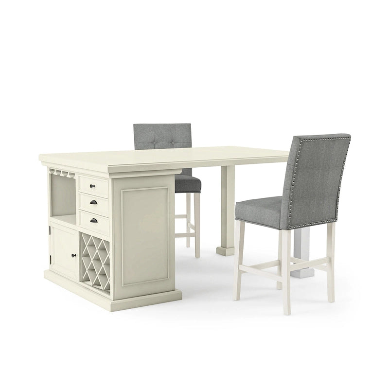 Fabric Tia Transitional Antique White Wood Multi - Storage 3 - Piece Kitchen Island Set - Photo 6