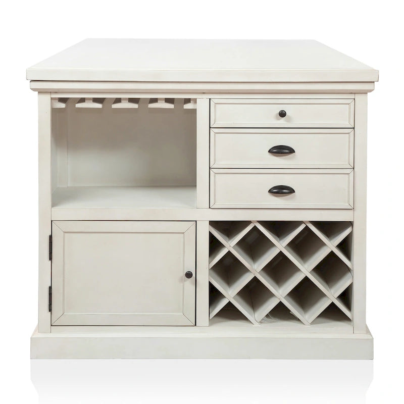 Fabric Tia Transitional Antique White Wood Multi - Storage 3 - Piece Kitchen Island Set - Photo 7