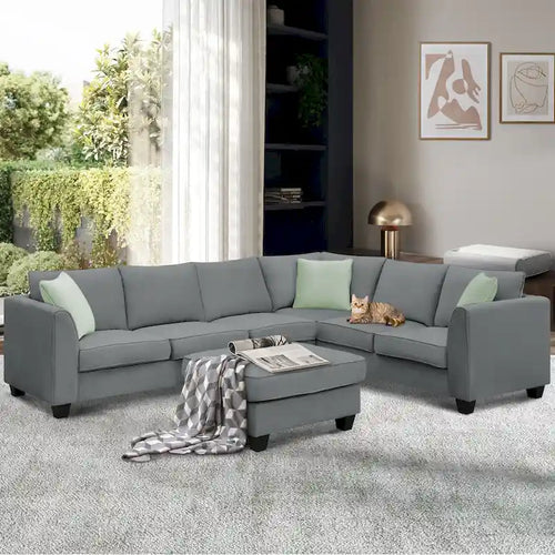 112*87 Sectional Sofa Couches Living Room Sets 7 Seats Modular Sectional Sofa with 3 Pillows, Grey