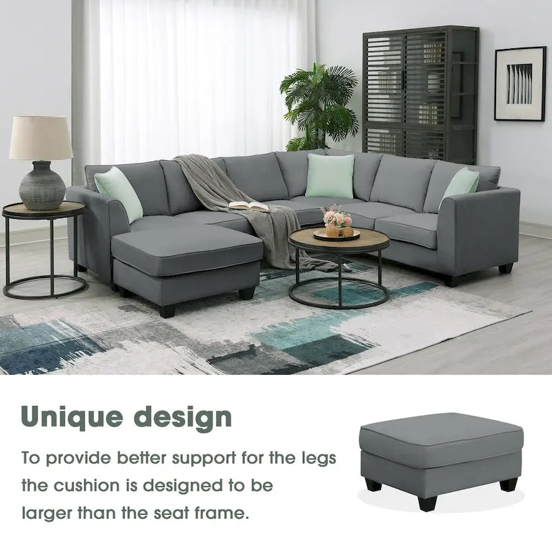 112*87 Sectional Sofa Couches Living Room Sets 7 Seats Modular Sectional Sofa with 3 Pillows, Grey