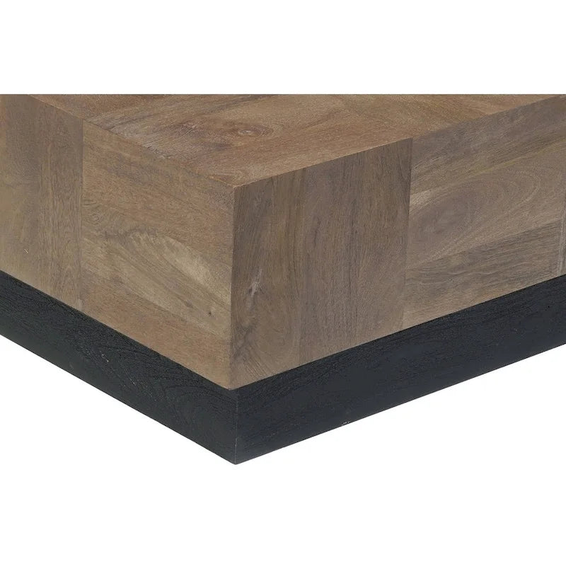 HomeRoots 40 Dark Brown and Black Solid Wood Square Block Coffee Table