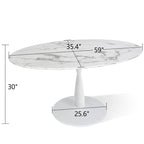 Oval White Faux Marble Topped Pedestal Dining Table