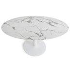 Oval White Faux Marble Topped Pedestal Dining Table