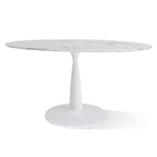 Oval White Faux Marble Topped Pedestal Dining Table