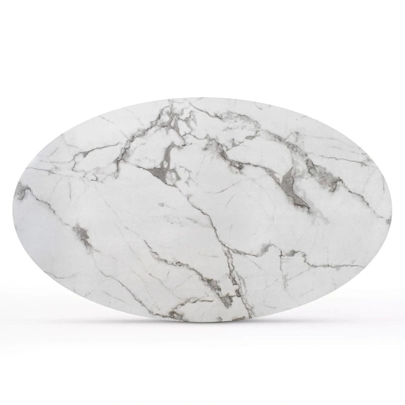 Oval White Faux Marble Topped Pedestal Dining Table