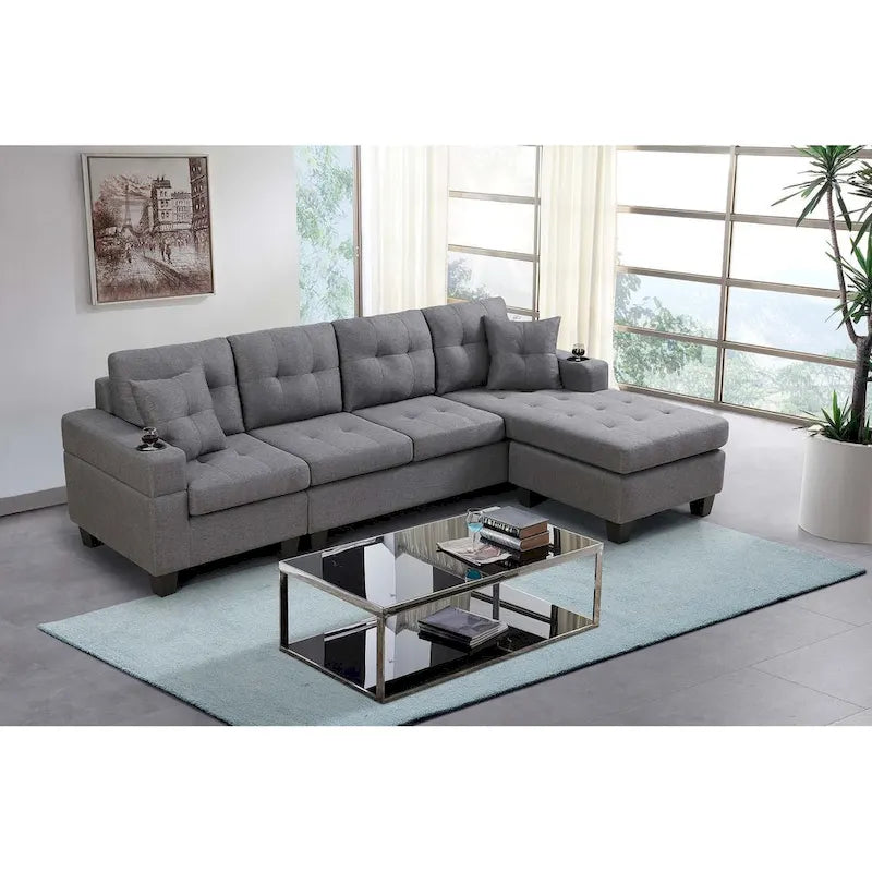 Living room sofa with convertible chaise longue