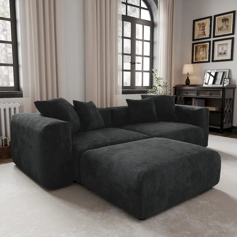 102 L-shape Corduroy Upholstered Sectional Couch Oversize Modern Minimalist Sofa
