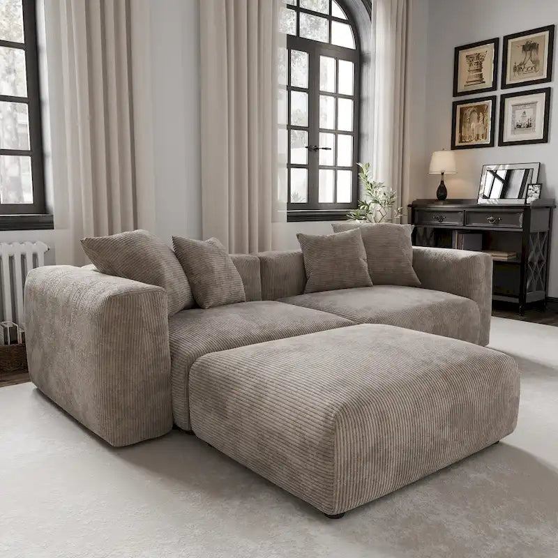 102 L-shape Corduroy Upholstered Sectional Couch Oversize Modern Minimalist Sofa