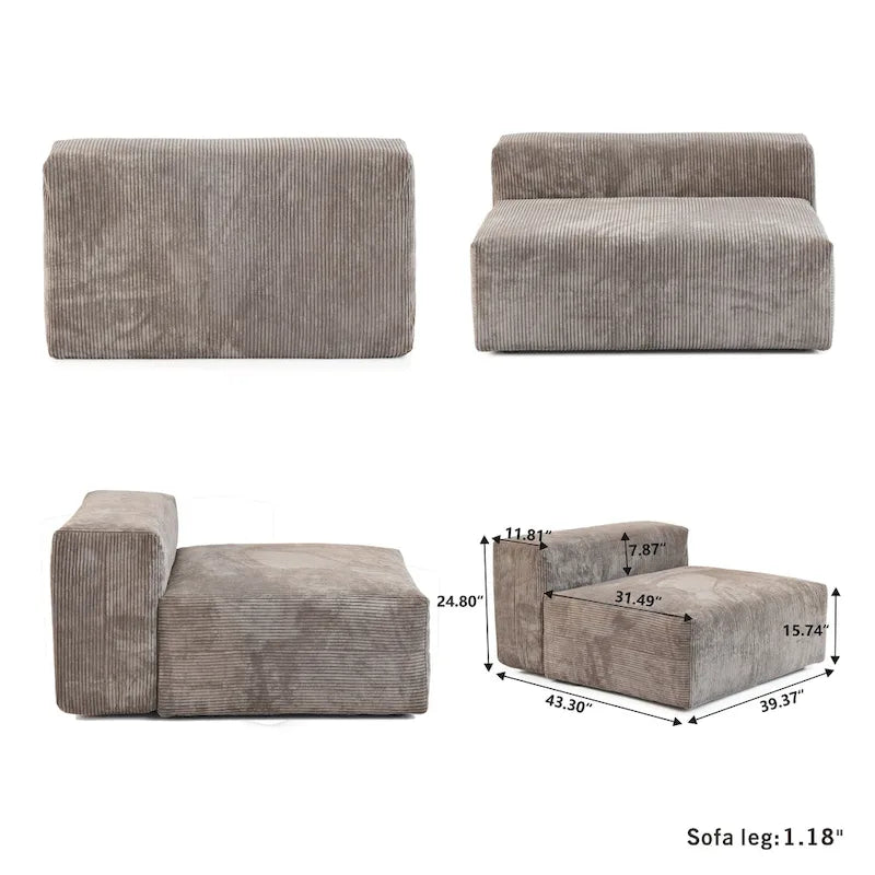 102 L-shape Corduroy Upholstered Sectional Couch Oversize Modern Minimalist Sofa