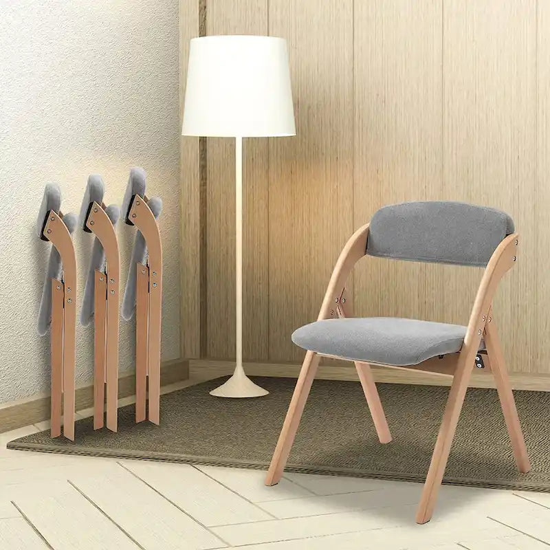 Wooden Stackable Dining Folding Chairs with Padded Seats(Set of 2)