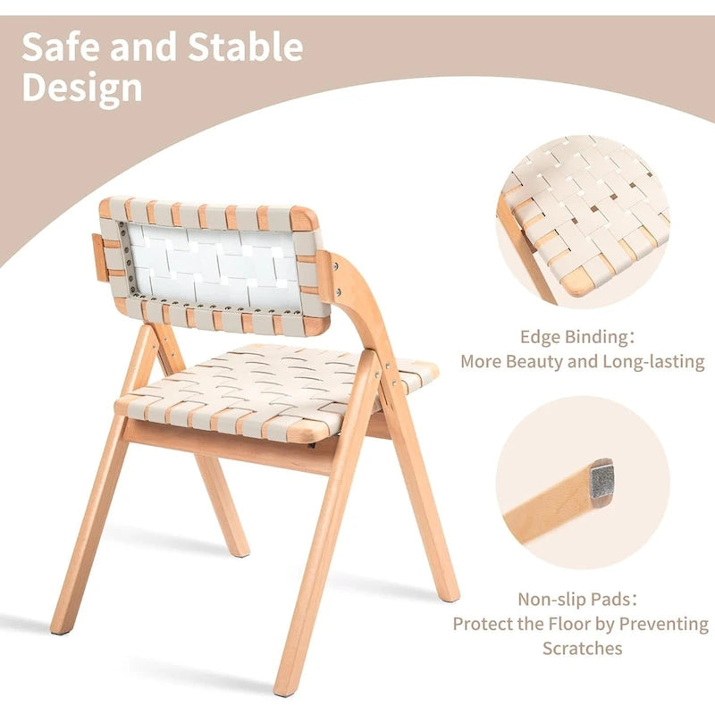 Wooden Stackable Dining Folding Chairs with Padded Seats(Set of 2)