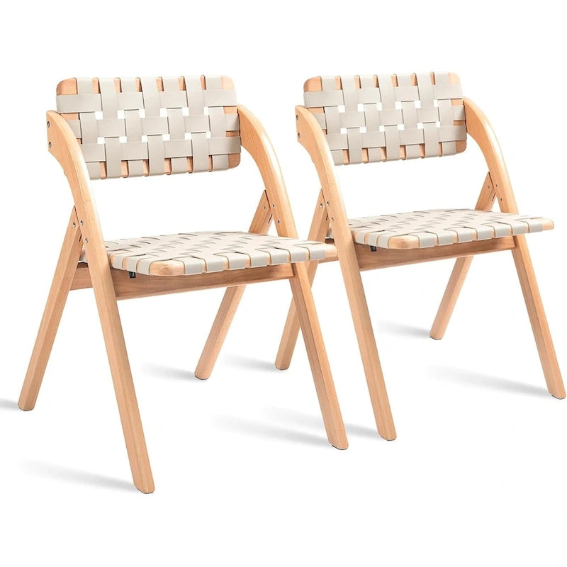 Wooden Stackable Dining Folding Chairs with Padded Seats(Set of 2)