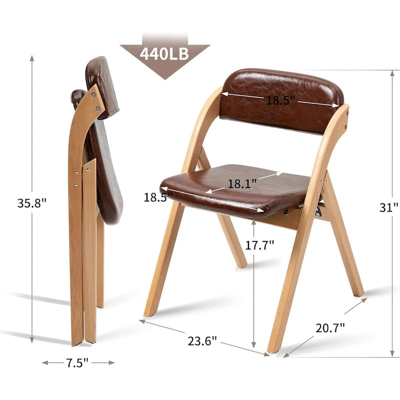 Wooden Stackable Dining Folding Chairs with Padded Seats(Set of 2)