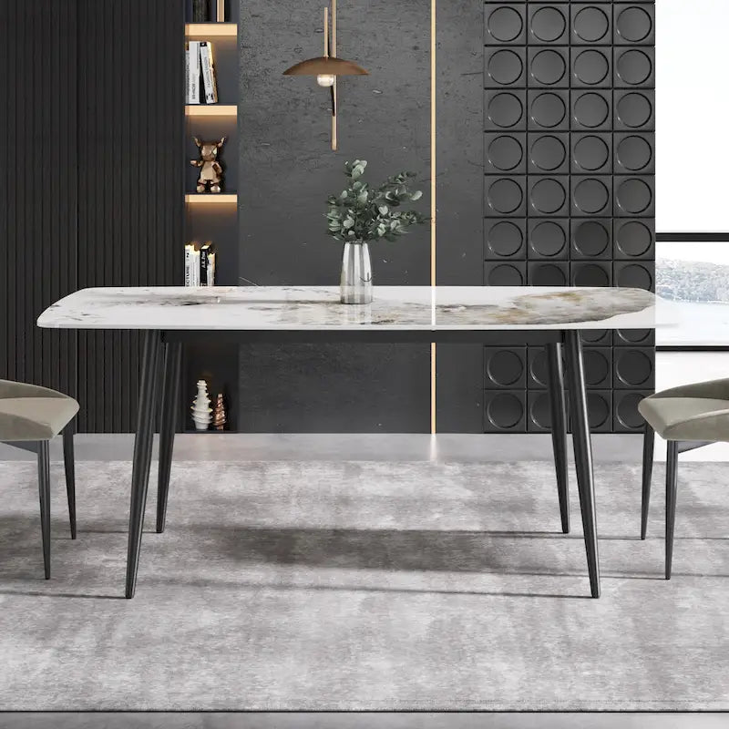 71 Modern Artificial Marble Dining Table with Carbon Steel Base